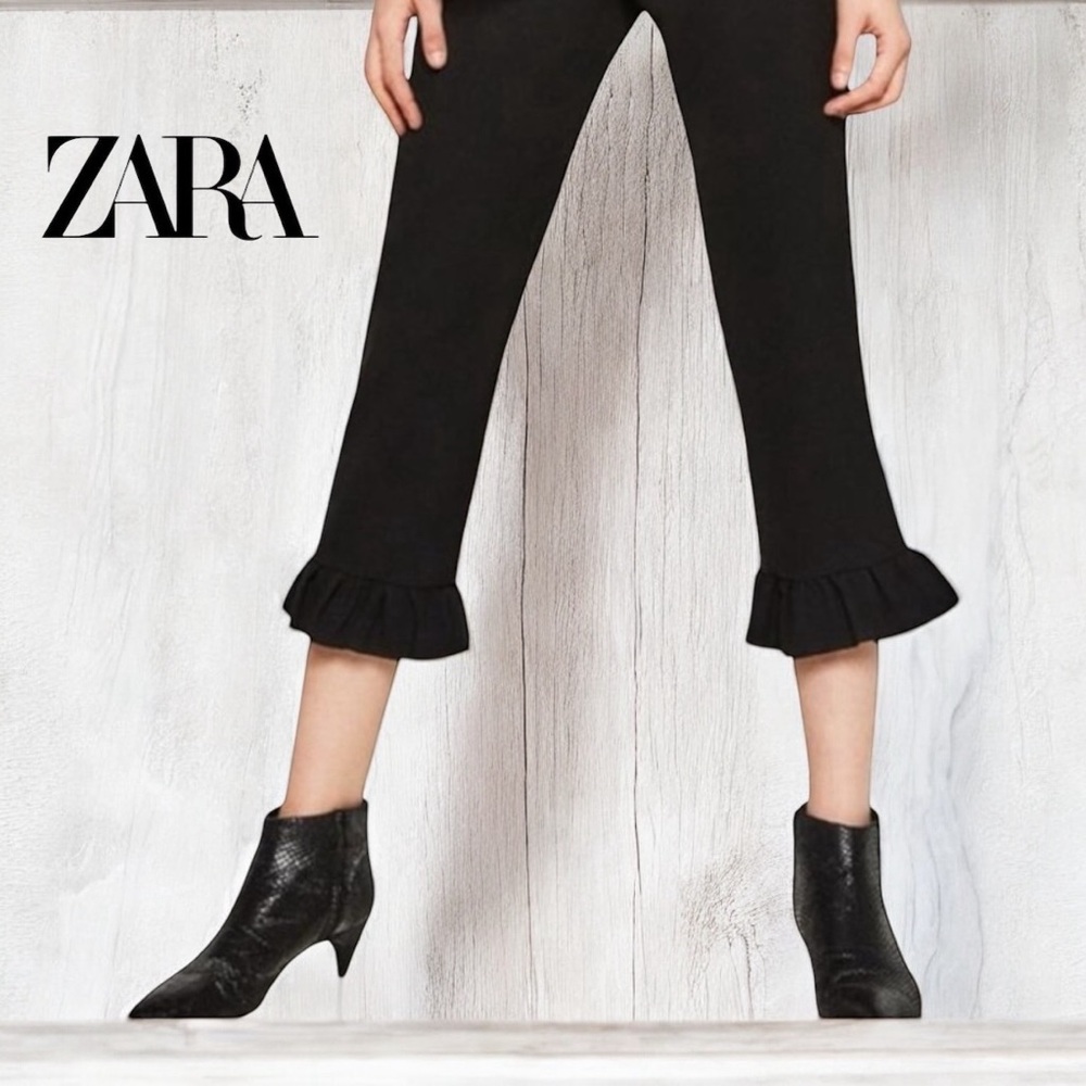 New Zara Black Ruffle Hem Pants